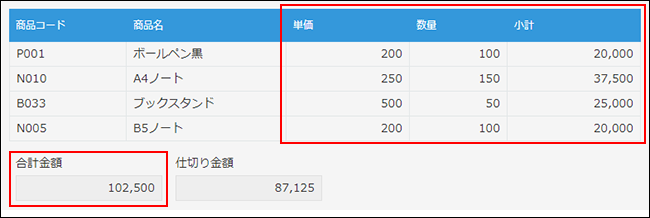 スクリーンショット：［計算］フィールドに計算結果が表示されている