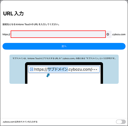 スクリーンショット：サブドメインを入力する欄が枠線で強調されている