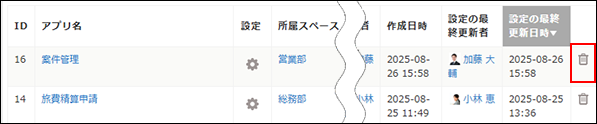 スクリーンショット：［アプリ管理］画面