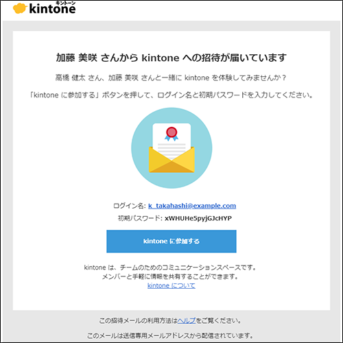 スクリーンショット：招待されたメンバーに届くメール