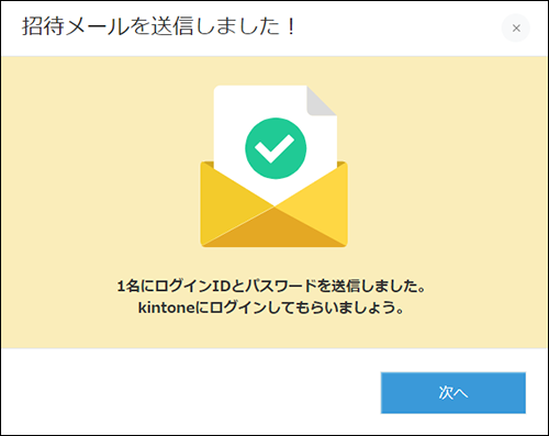 スクリーンショット：［招待メールを送信しました！］ダイアログ