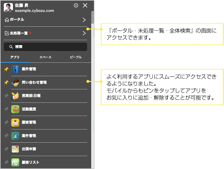 「ポータル・未処理一覧・全体検索」の画面にアクセスできます。