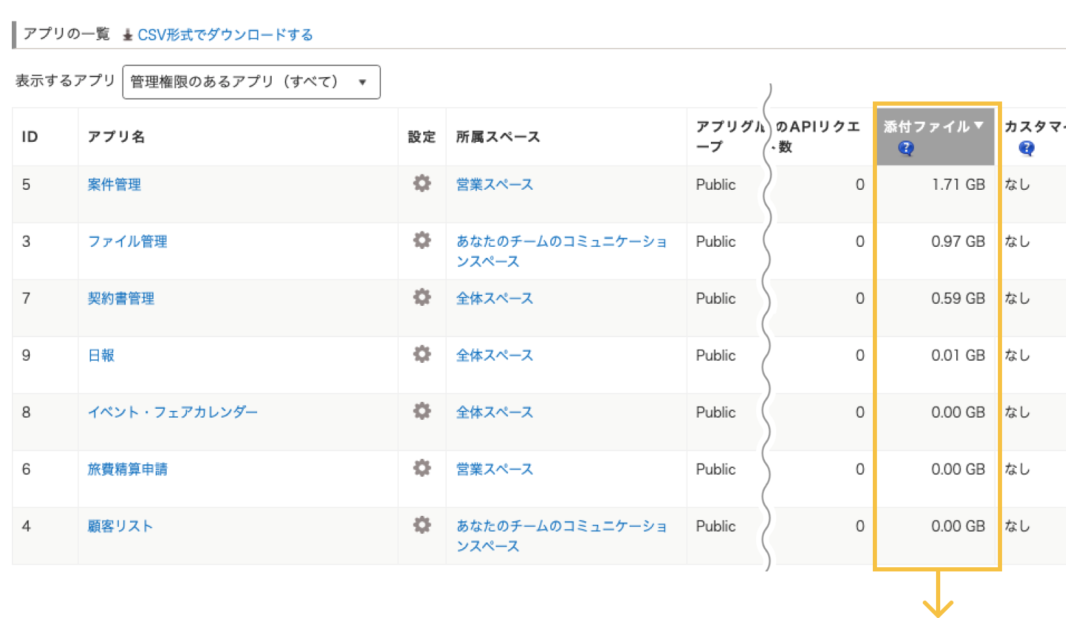 アップデート後のアプリ管理画面