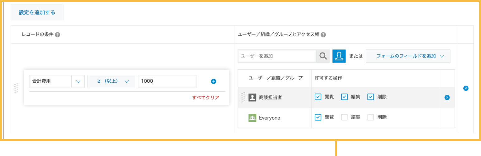 刷新後のレコードアクセス権画面