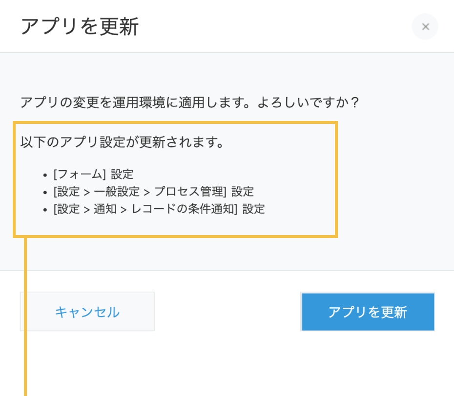 アプリ更新時の確認ダイアログ