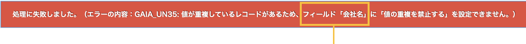 フィールド名が表示されたエラー