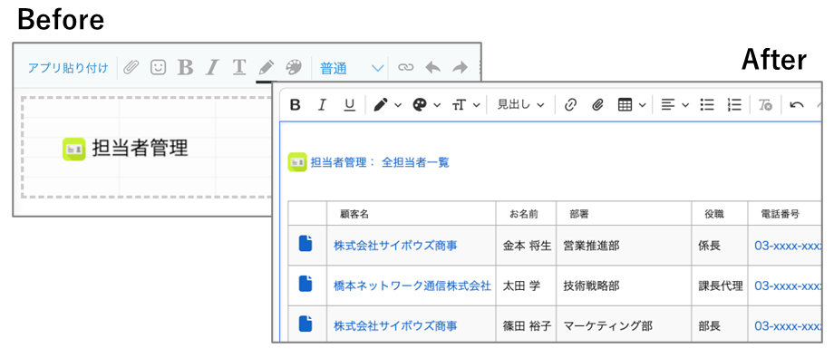 アプリ貼り付け時の編集画面上でのプレビュー（Before/After）
