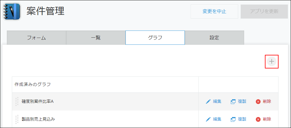 スクリーンショット：［グラフを追加］アイコンを枠線で強調している